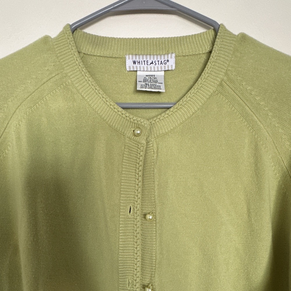 White Stag Womens Green Button Cardigan Sweater XL Grandmacore Cottagecore